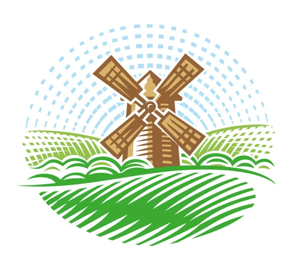Landscape Mill Farm Version — Stock Vector