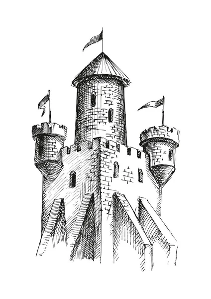 Torre Del Castillo Ilustración Hecha Mano — Vector de stock