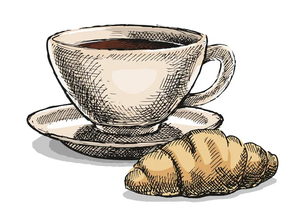Café Con Croissant Ilustración Simple — Vector de stock