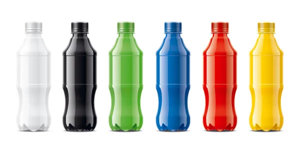 Botellas Para Zumo Bebidas Lácteas Otros Versión Coloreada Transparente — Foto de Stock