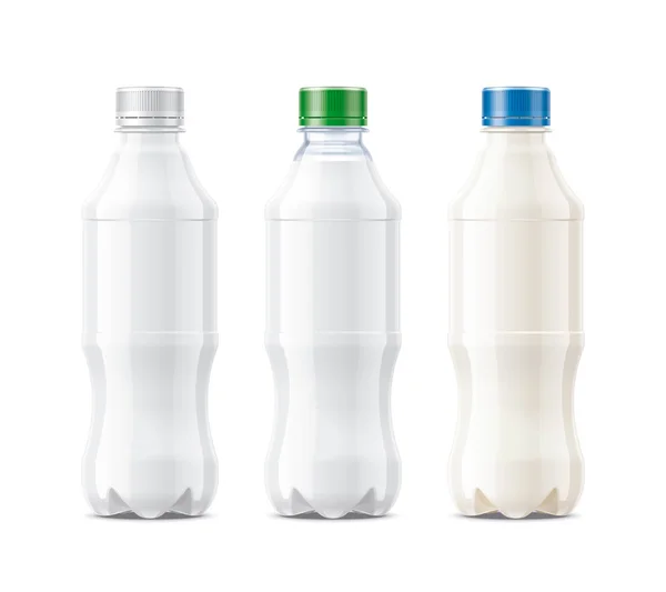 Botellas Blancas Maquetas Versión Para Leche Productos Lácteos Otras Bebidas —  Fotos de Stock
