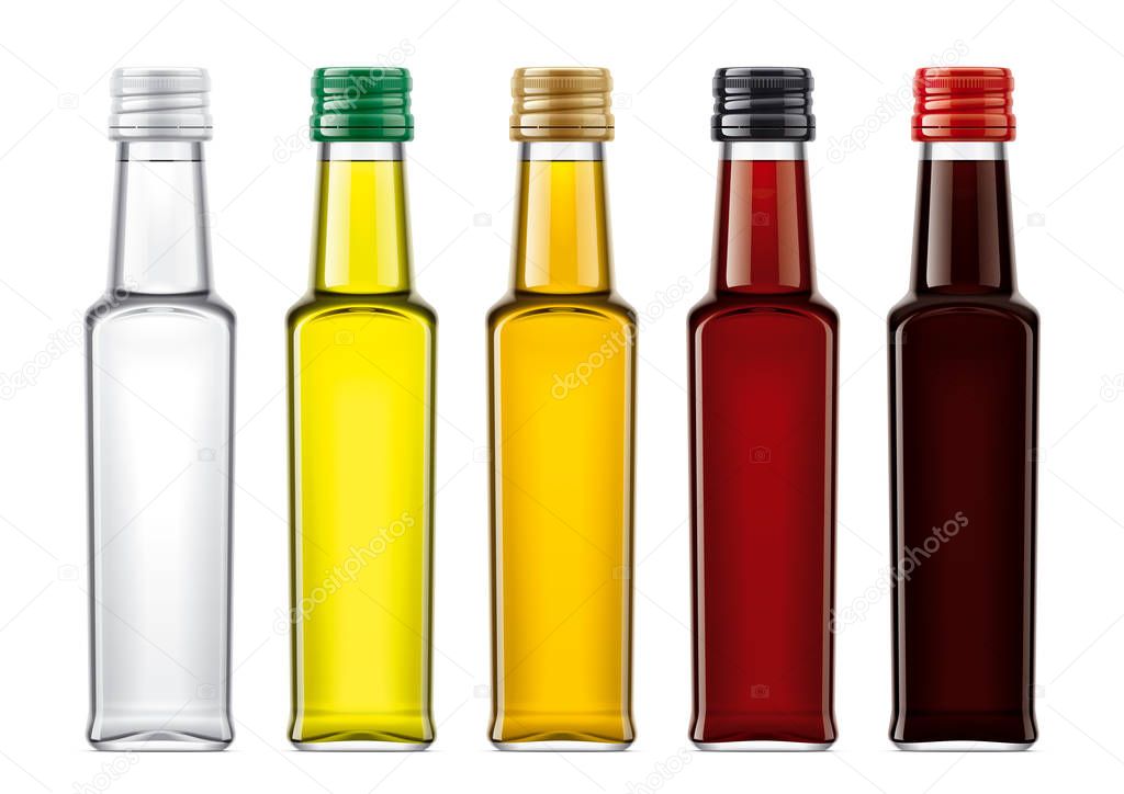 Glass bottles mockups. Detailed illustration.