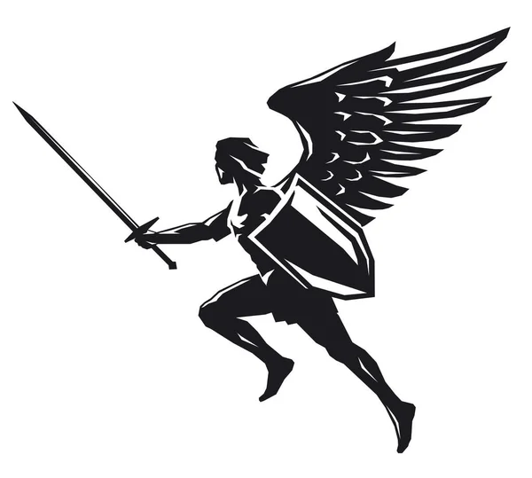 Ángel Con Escudo Espada — Vector de stock