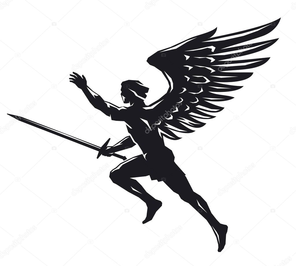 Angel with sword. Isolated illustration