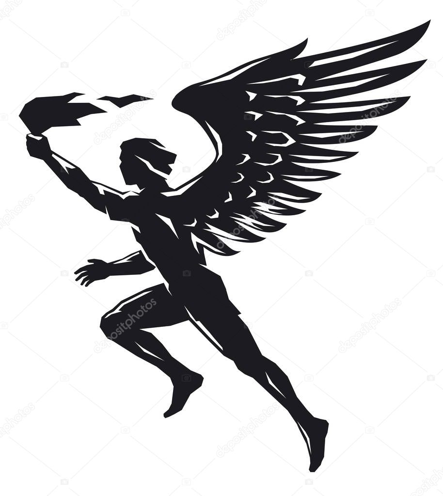 Angel with fire. Isolated illustration