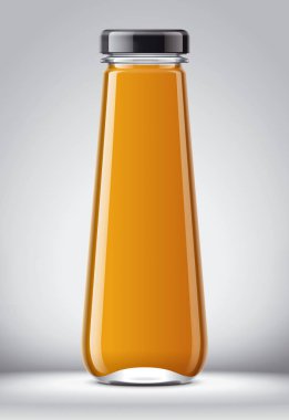 Meyve suları ve diğer içecekler için cam şişe. 3d render. 