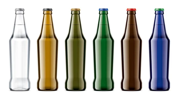 Färgade Glasflaskor Mockup Detaljerad Illustration — Stockfoto