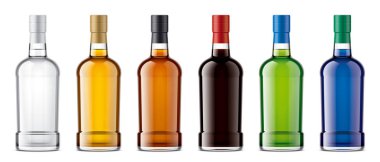 Cam şişeler sahte. Folyo versiyonu. Ayrıntılı illüstrasyon. 