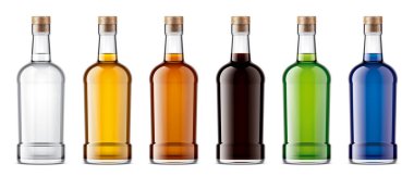 Cam şişeler sahte. Cork versiyonu. Ayrıntılı illüstrasyon. 