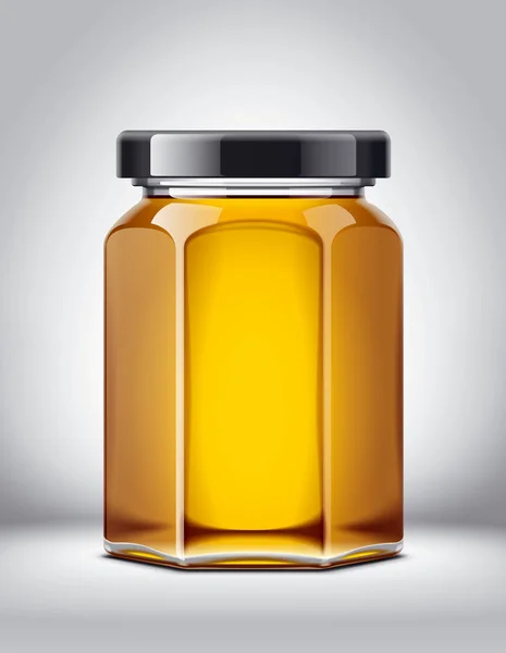 ガラスの蜂蜜瓶のモックアップ 詳細なイラスト — ストック写真