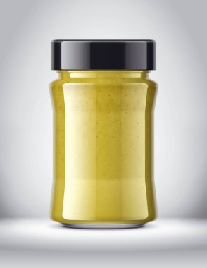 Arkaplanda Hardal Olan Cam Kavanoz. 