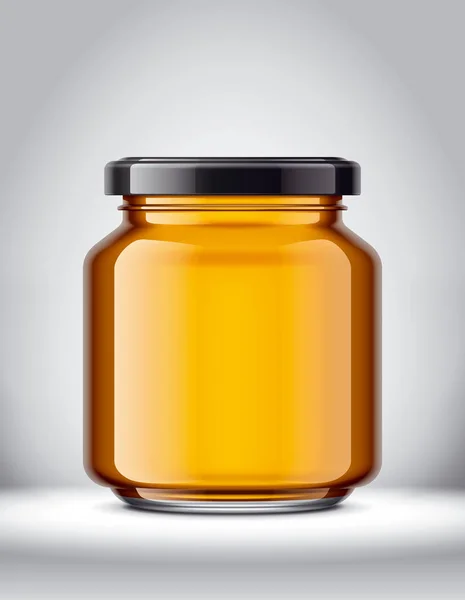 Glass Jar with Honey on Background.