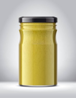 Arkaplanda Hardal Olan Cam Kavanoz. 