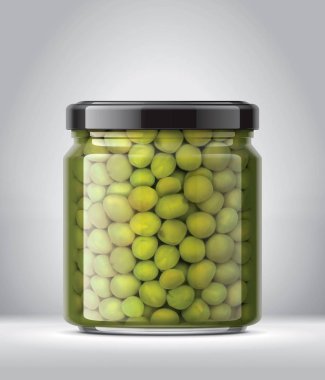 Arka Planda konserve Bezelye Cam Kavanoz. 