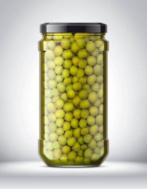 Arka Planda konserve Bezelye Cam Kavanoz. 