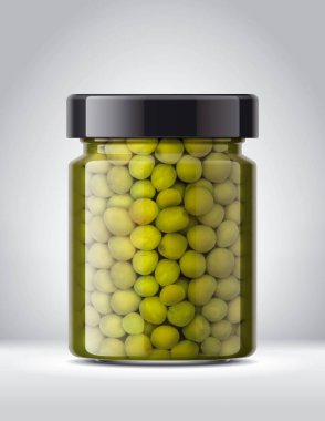 Arka Planda konserve Bezelye Cam Kavanoz. 