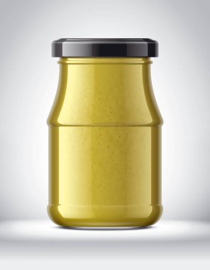 Arkaplanda Hardal Olan Cam Kavanoz. 