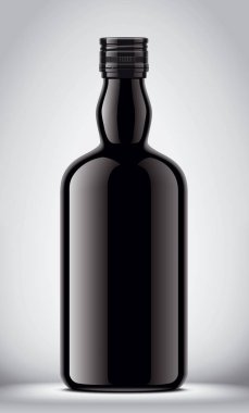 Gri arka planda cam siyah şişe