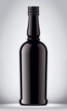 Gri arka planda cam siyah şişe