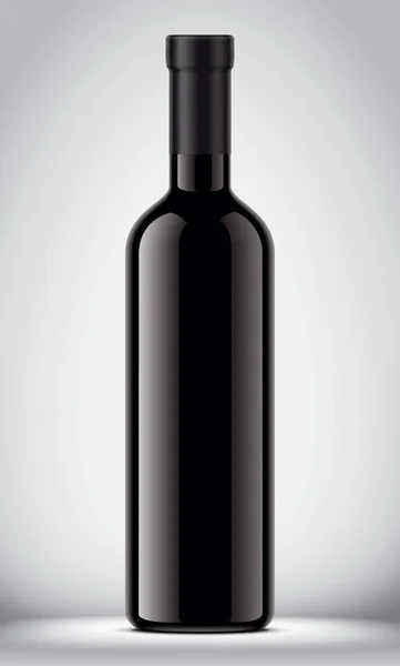 Glas Schwarze Flasche Auf Grauem Hintergrund — Stockfoto