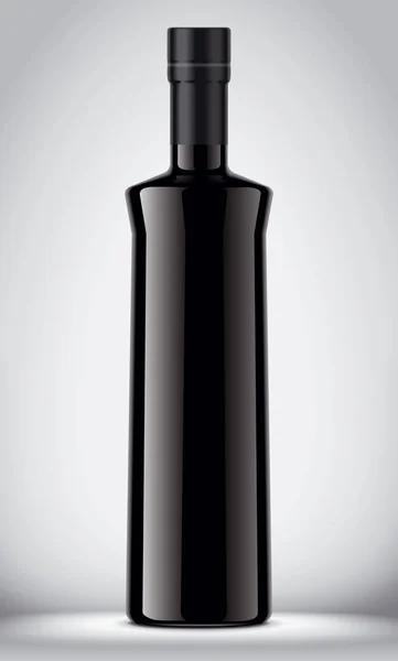 Glas Schwarze Flasche Auf Grauem Hintergrund — Stockfoto