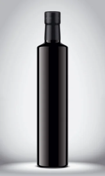 Γυάλινο Μαύρο Μπουκάλι Γκρι Φόντο — Φωτογραφία Αρχείου