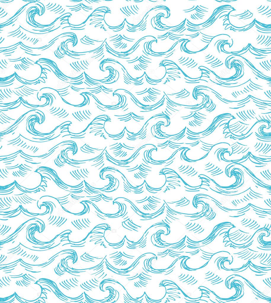 Waves endless background. Hand made illustration