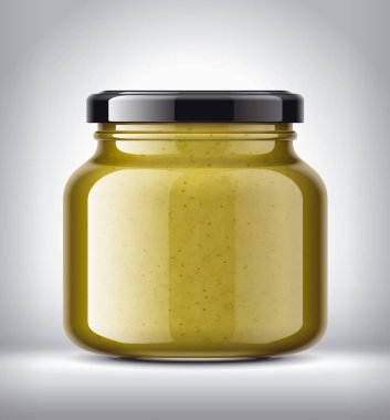 Arkaplanda Hardal Olan Cam Kavanoz. 