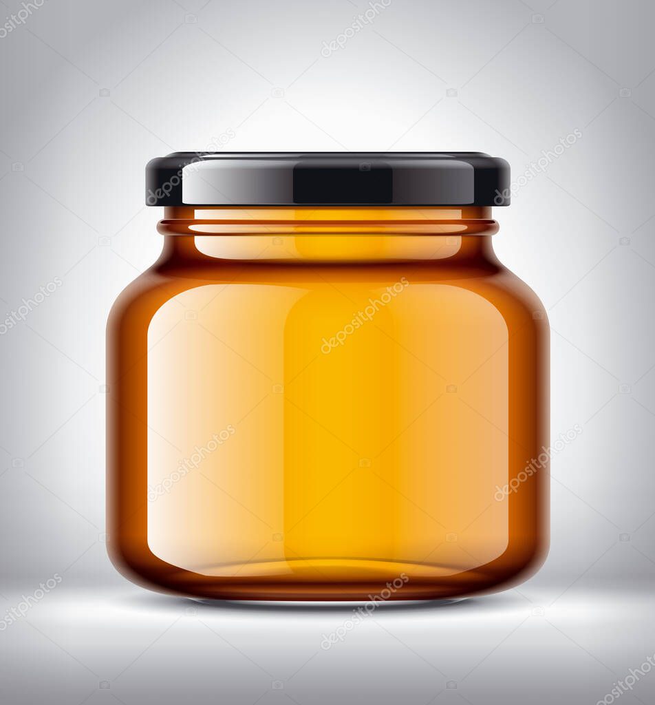 Glass Jar with Honey on Background. 
