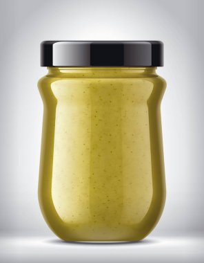 Arkaplanda Hardal Olan Cam Kavanoz. 