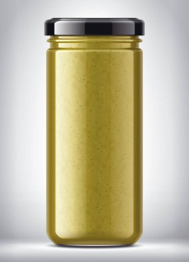 Arkaplanda Hardal Olan Cam Kavanoz. 