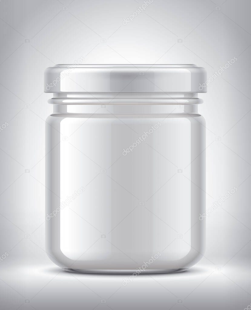 Glass Jar with Dairy Food on Background. 