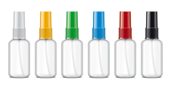 Set Spray Bottles Glossy Surface Non Transparent Caps Version — Stock Photo, Image