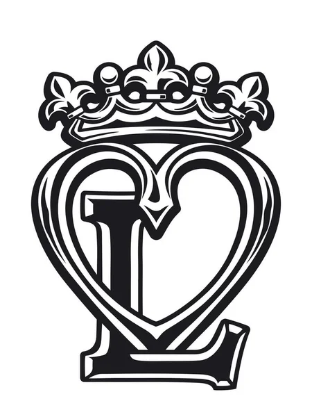 心と冠を持つ文字Lのモノグラム — ストックベクタ