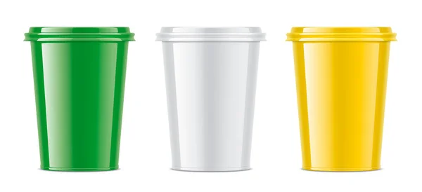 Набор Цветных Пластиковых Чашек Блестящая Версия Поверхности Часть — стоковое фото