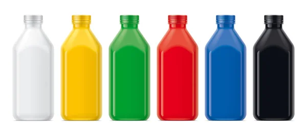 Uppsättning Färgade Icke Transparenta Plastflaskor — Stockfoto