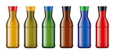 Renkli plastik şişe seti. Şeffaf sürüm. 