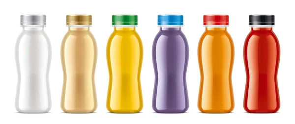 Uppsättning Plastflaskor Med Icke Transparenta Drycker — Stockfoto