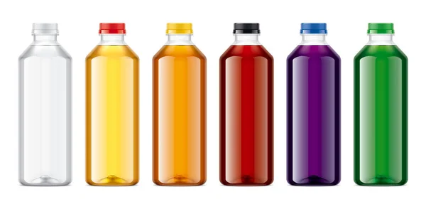 Set Botellas Plástico Con Bebidas Transparentes —  Fotos de Stock