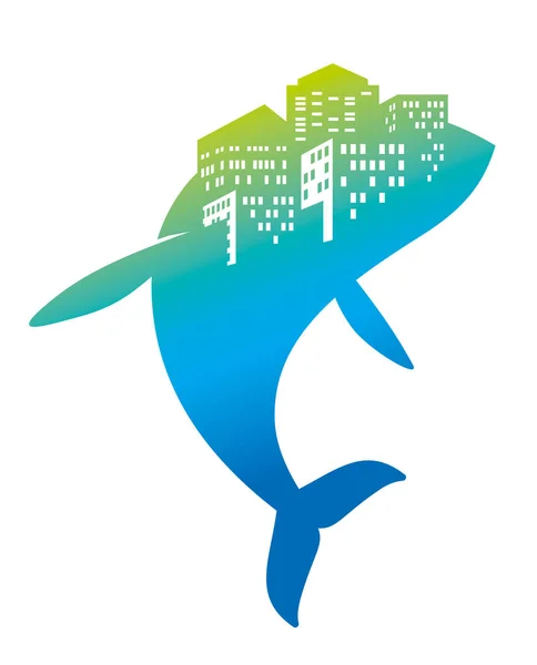 Balena Con Illustrazione Della Città Emblema — Vettoriale Stock