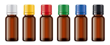 Siyah kapaklı tıbbi kahverengi şişeler.. 