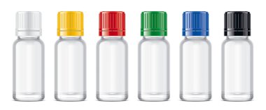 Renkli kapaklı tıbbi şişeler.. 