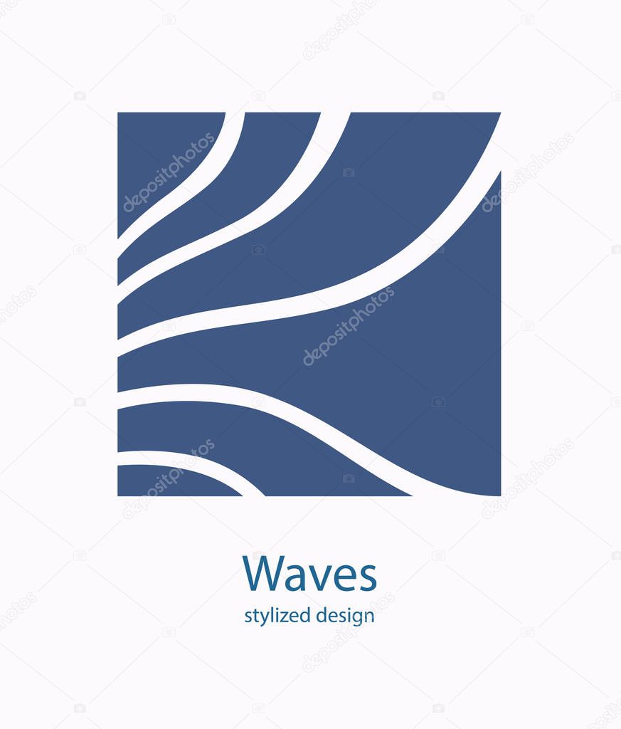 Water Wave Logo abstract design. Cosmetics Surf Sport Logotype concept. Square aqua icon.