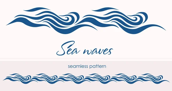 Marine seamless pattern with stylized waves on a light backgroun — Stock Vector