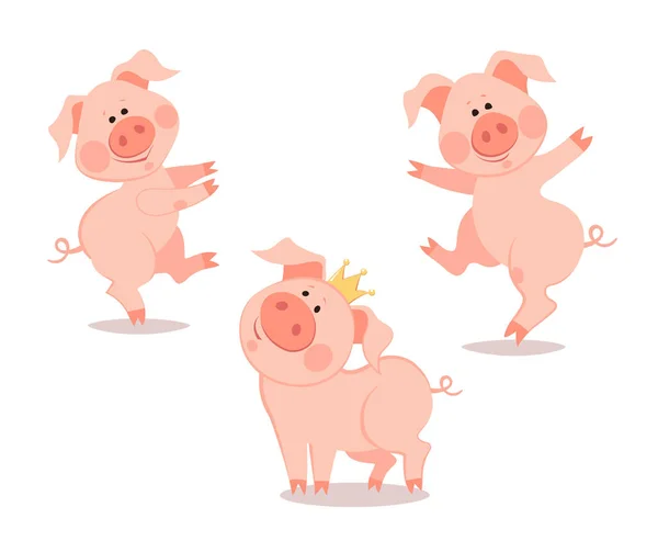작은 돼지를 춤 만화. 돼지의 해입니다. 중국 새로운 예 — 스톡 벡터