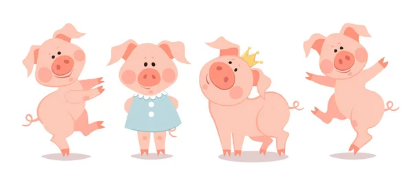 작은 piglets 만화. 돼지의 년. — 스톡 벡터