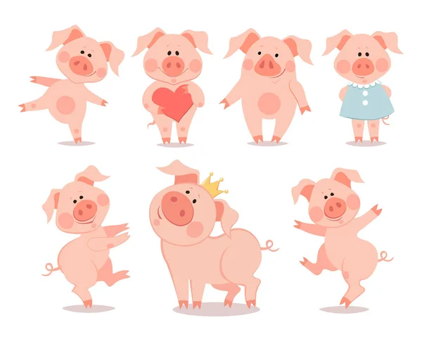 작은 춤 piglets 만화. 돼지의 해입니다. 새로운 중국어 — 스톡 벡터