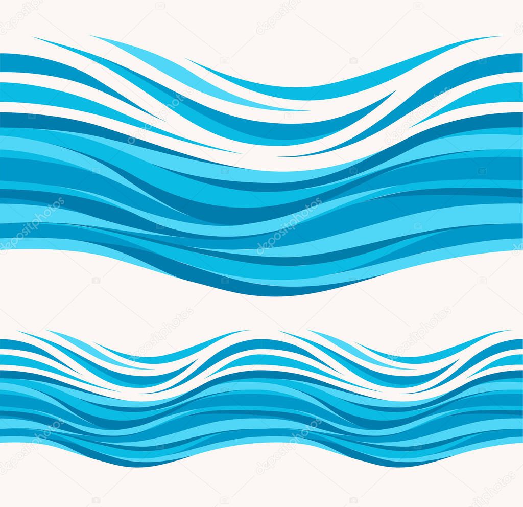 Marine seamless pattern with stylized waves