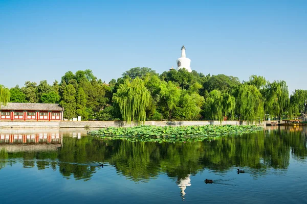 Beihai Park Pekinie Biała Pagoda Błękitne Niebo Jest Park Centrum — Zdjęcie stockowe