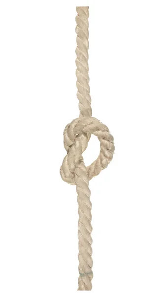 白い背景で隔離の結び目で結ばれた太い白いロープ — ストック写真